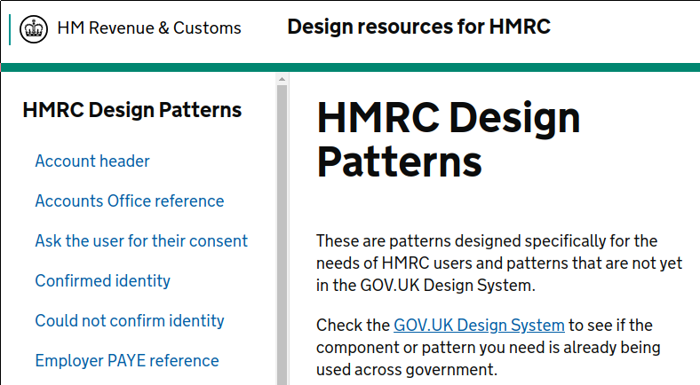 HM Revenue & Customs design resources screenshot
